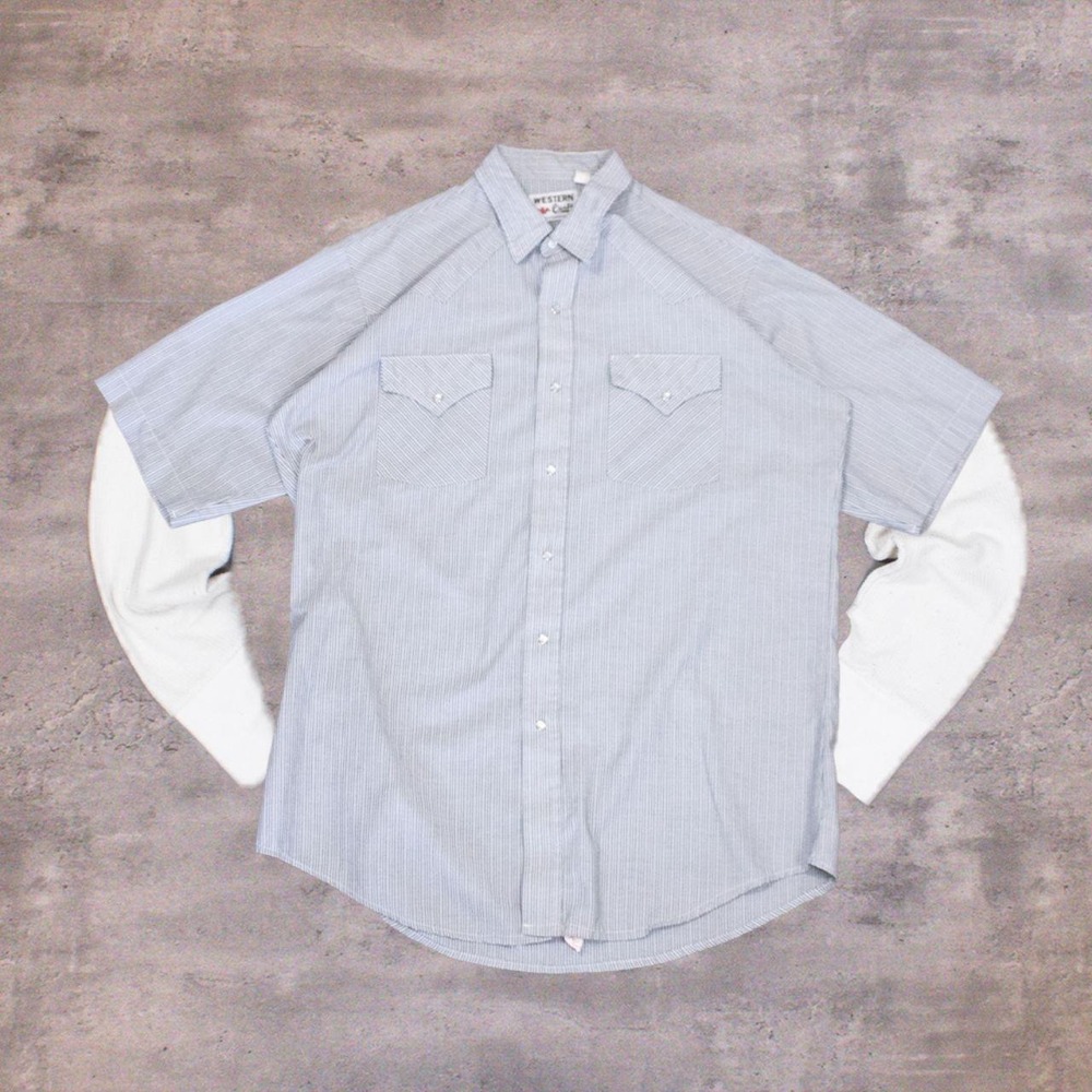 Vintage VTG 1970's 70's MWG Stripped Pearl Snap Short Sleeve Short Sleeve Shirt